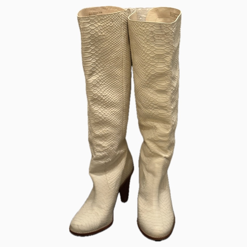 COLE HAAN x NIKE AIR Cream Knee-High Snakeskin Embossed Leather Boots